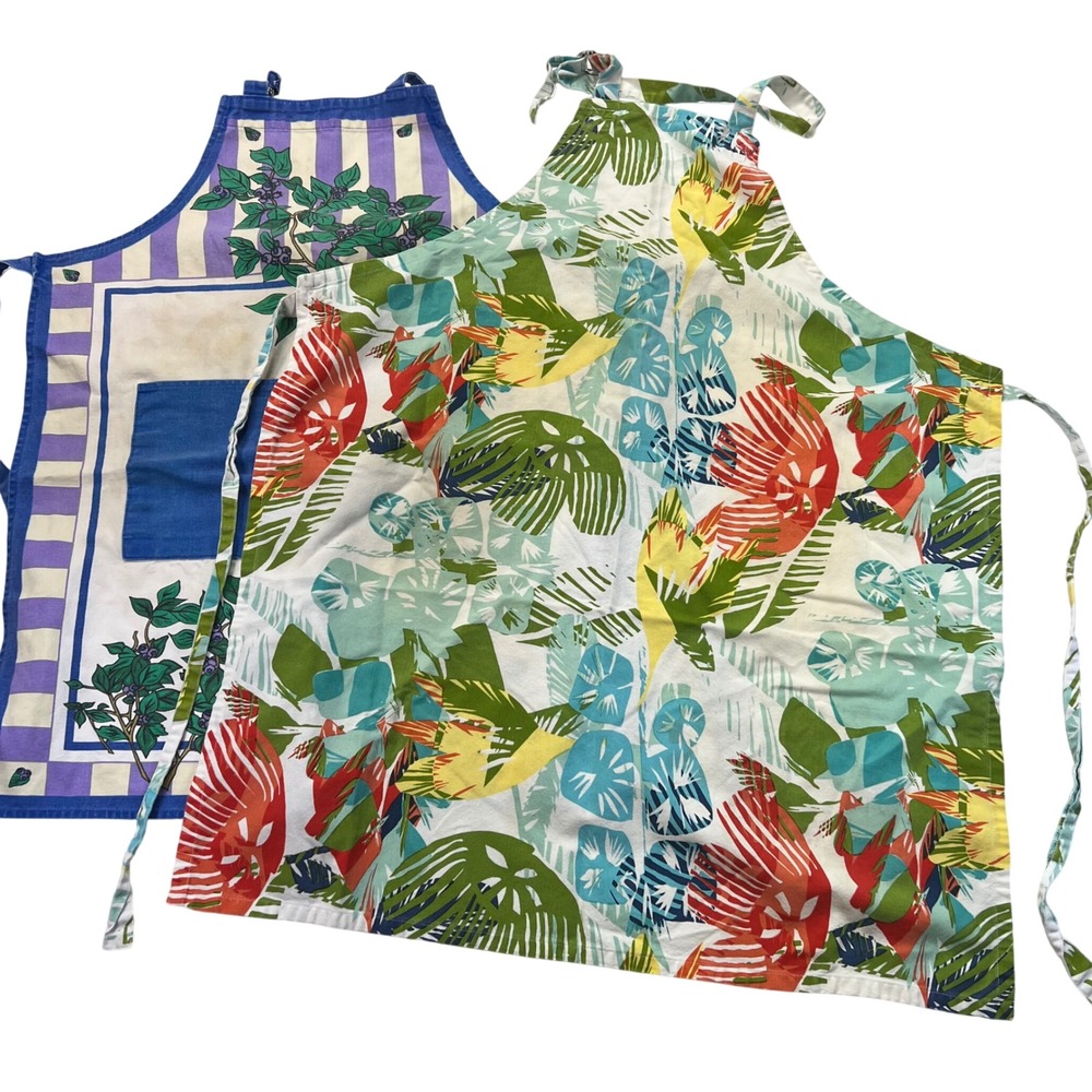 Bib Apron Set 2 OS Multicolor Tropical Blueberry Botanical Cotton Canvas READ